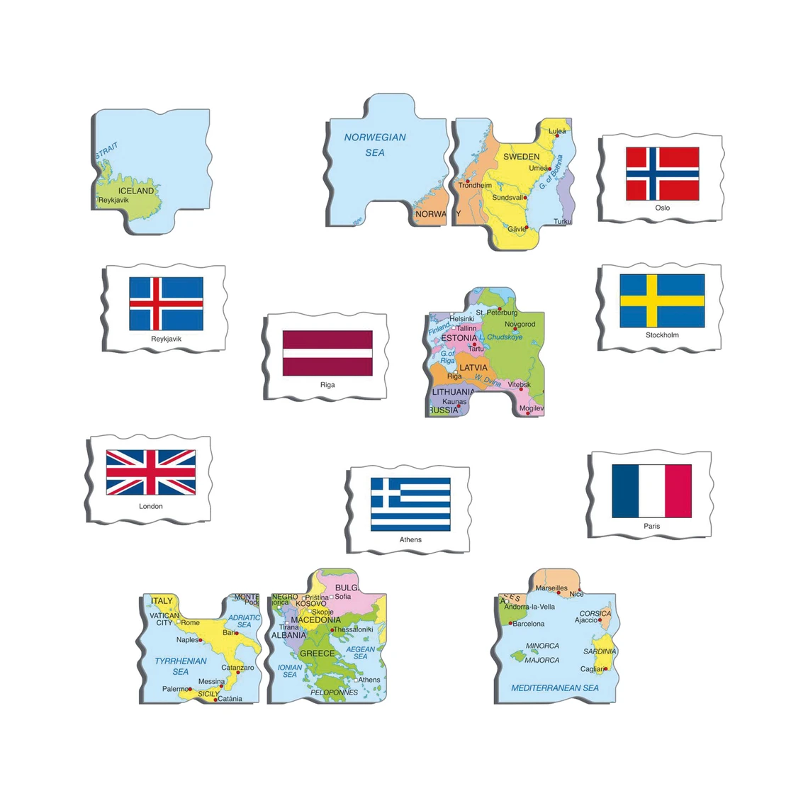 Evropa mapa / vlajky - Vzdělávací puzzle - slide 1