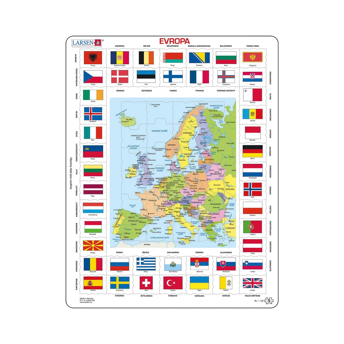 Evropa mapa / vlajky - Vzdělávací puzzle - slide 0